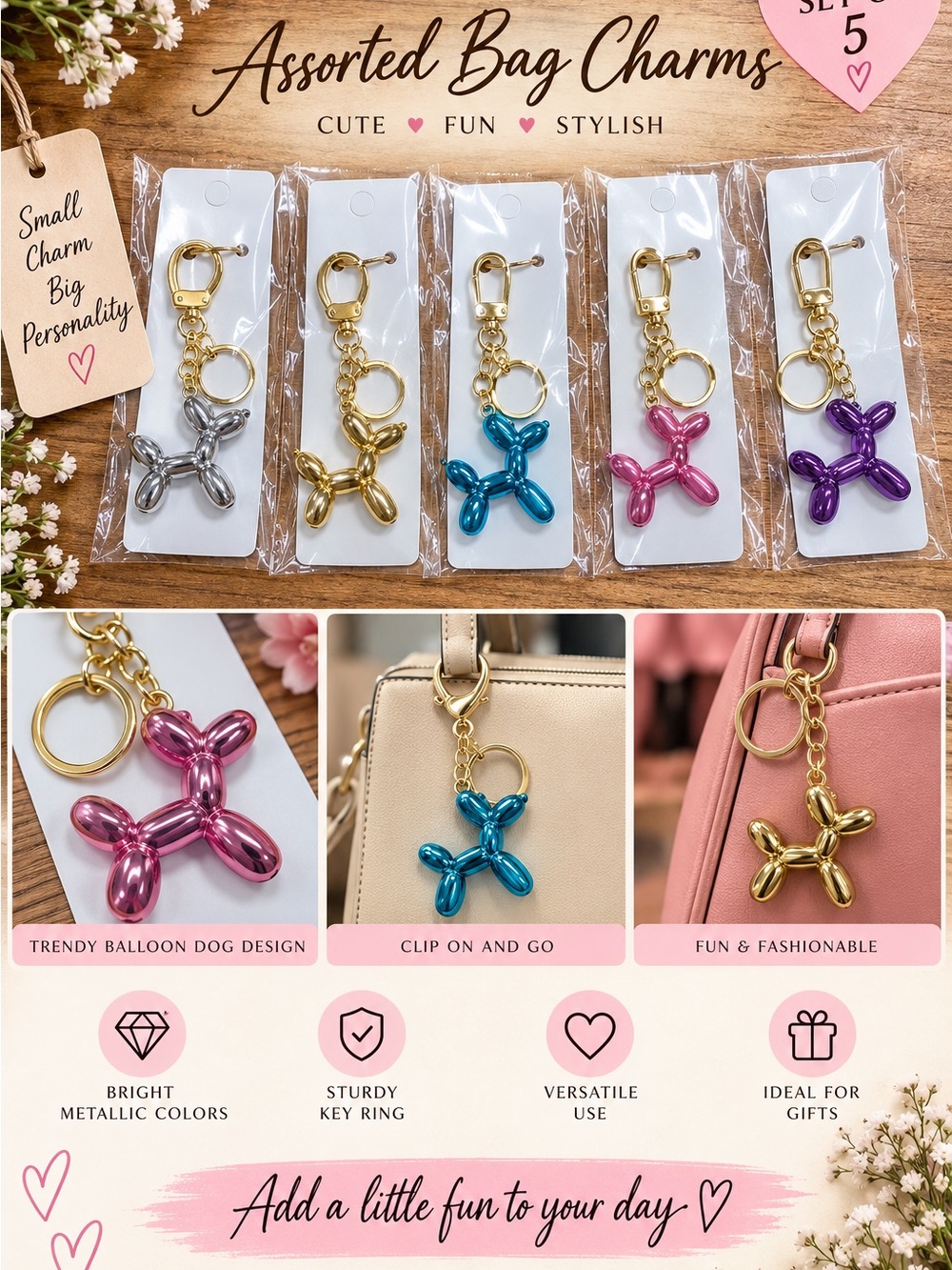 5pc BalloonDog Bag Charms